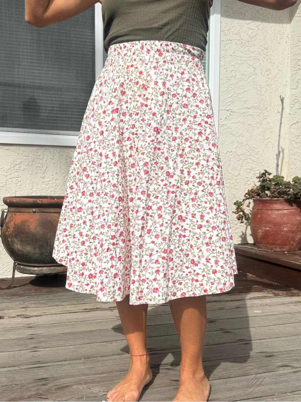 Vintage Floral Pink and White Midi Skirt